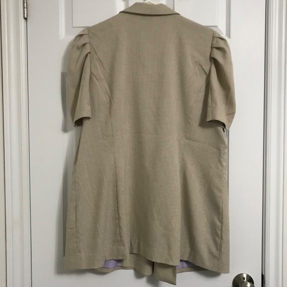 NWOT Vero Moda Double Breasted Ruffle Shoulder Blazer Size 16 Cream Brown Tan - Picture 2 of 6